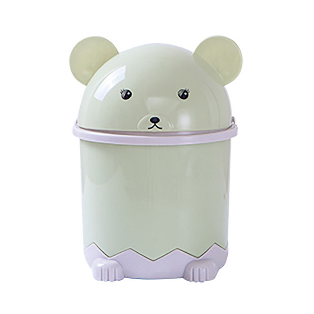 Trash Can Desktop Bin Plastic Garbage Rack Box Cartoon panda Home Kitchen Storage Holder: Green