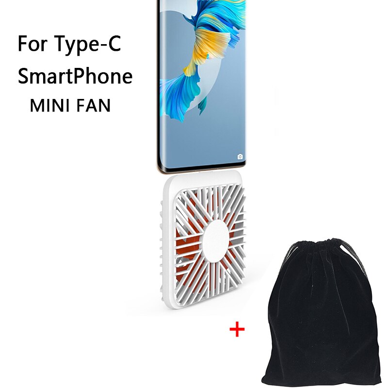 USB Fan Flexible Mobile Phone Mini Fan Removable Fans For Android iOS Type-C Power Bank Laptop USB Gadgets: White TC bag