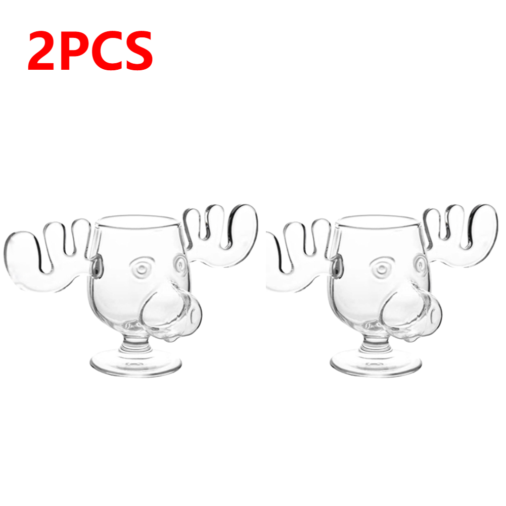 1-3PCS 240ml 8oz Christmas Vacation Moose Mug Christmas Reindeer Head Elk Glass Wine Beer Water Juice Milk Glass: Red
