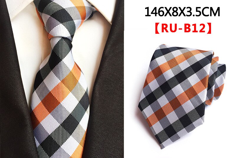 Ricnais 8cm Formal Tie Brown Yellow Plaid Striped Silk Necktie Suit Mens Silk Neck Tie For Man Business Wedding Party Gravata: 12