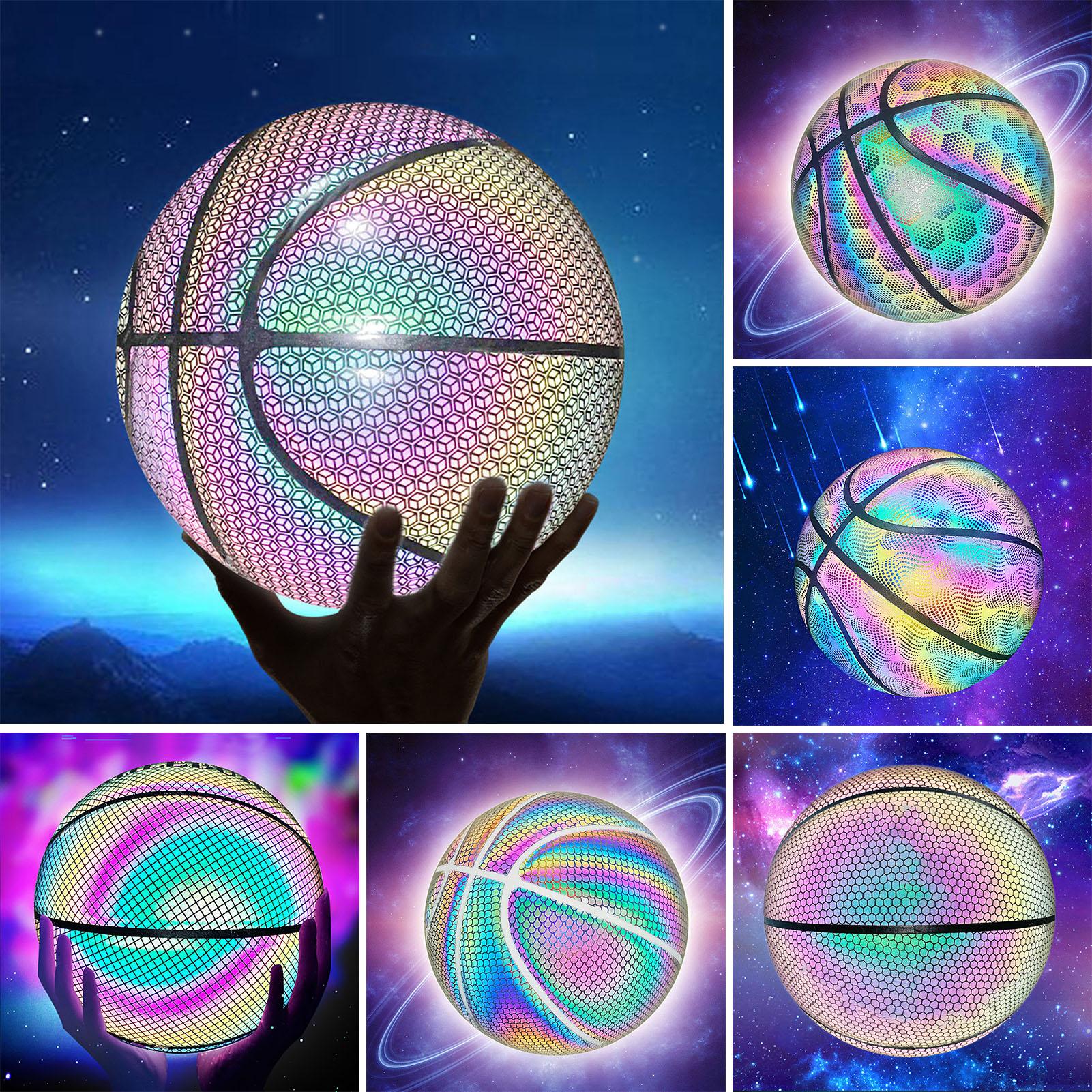 leuchtend Basketball Ball Holographische Reflektierende Beleuchtete Blitz-Ball PU Tragen-Beständig glühend Basketball Nacht Sport Spiel