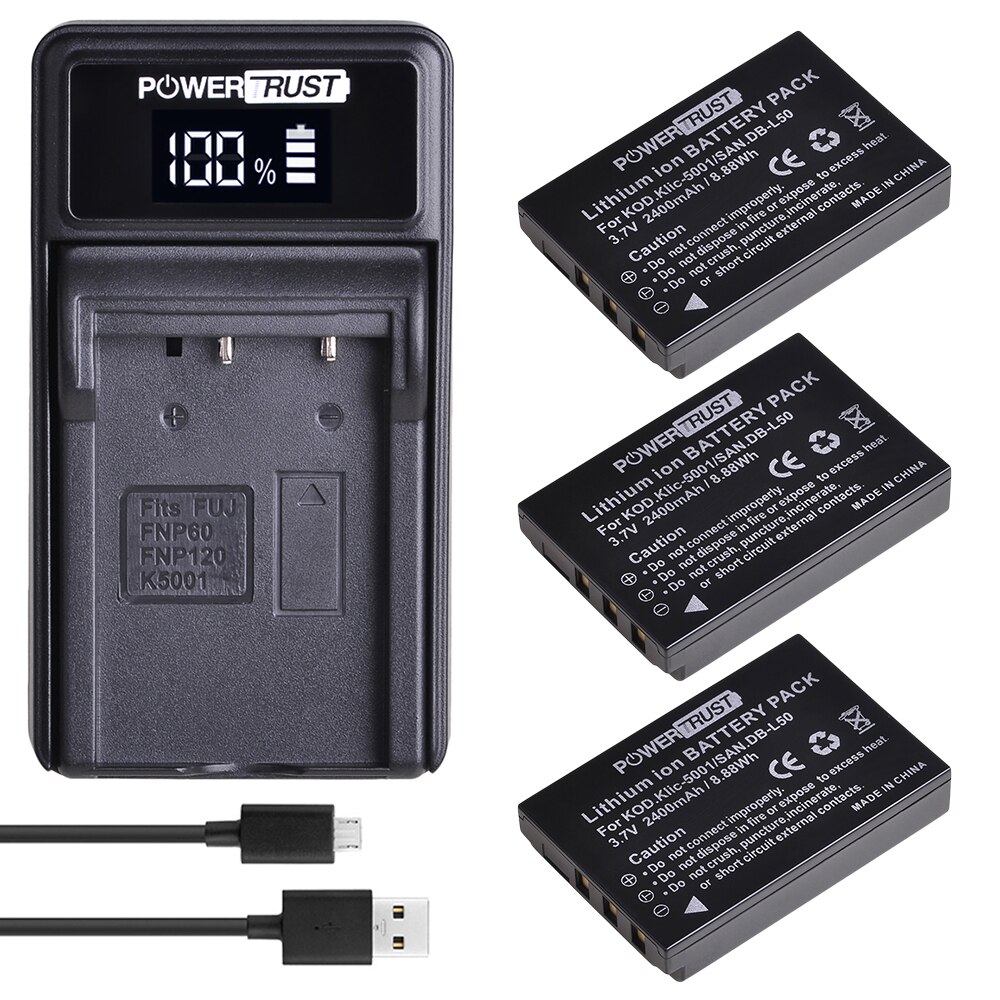 DB-L50 Klic-5001 Rechargeable Battery +LED USB Charger for Kodak DX6490 DX7440 DX7530 DX7540 DX7580 DX7590 DX7591 DX7630: 3B with charger