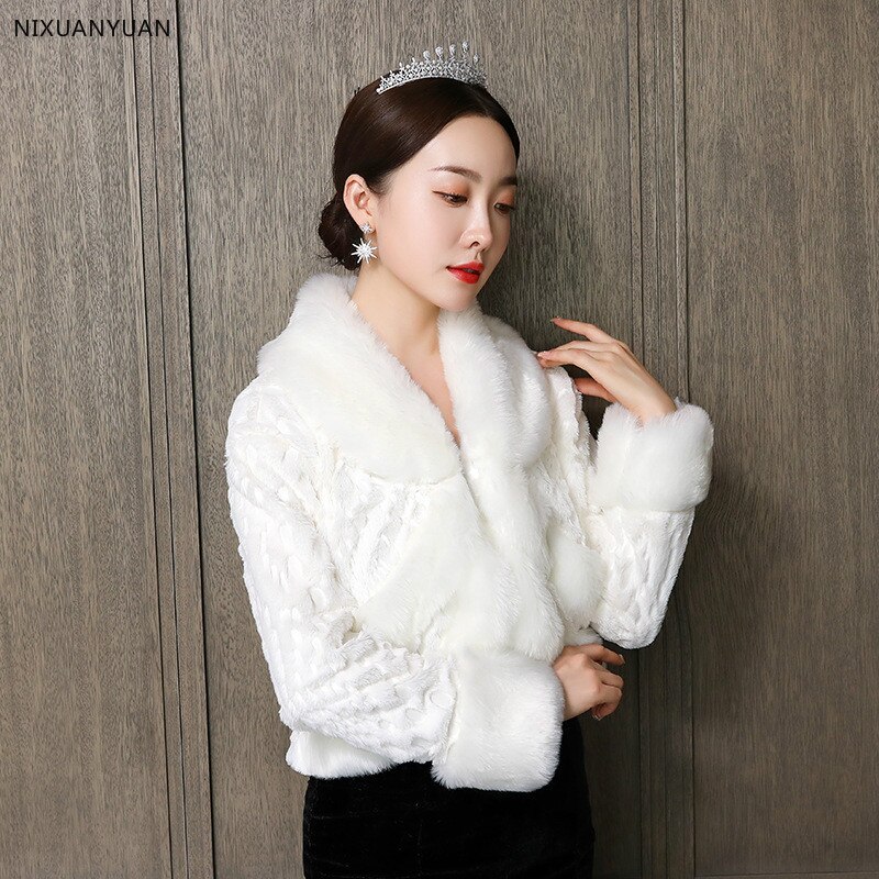 manches longues mariage boléro ivoire mariée vestes accessoires printemps automne hiver femme fête manteau fausse fourrure enveloppement en Stocks
