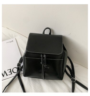 Mode Vrouwen Rugzak Pu Lederen Schooltas Kleine Schooltas Voor Tiener Meisjes Trekkoord Rugzakken Dames Rugzak Bolsa Zwart: Black