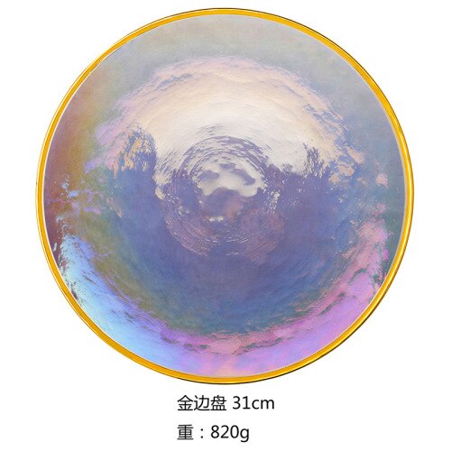 Creatieve Japanse Stijl Regenboog Ion Gehamerd Glas Plaat Set Westerse Salade Fruitschaal YHJ022701: plate-12 inches