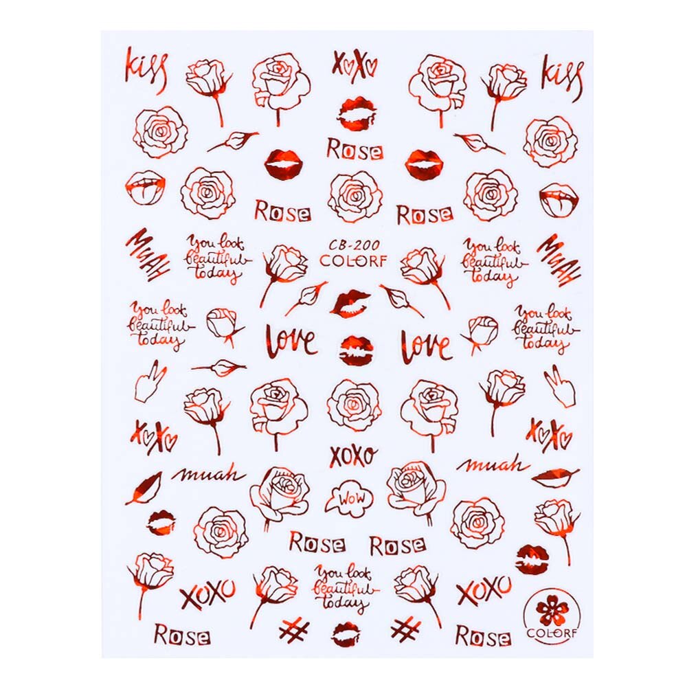 Pegatina romántica 3D en 3D para uñas, calcomanía con imágenes abstractas de rosas y corazones, deslizador de uñas Sexy para chica, decoración artística para uñas, LACB196-203-1, 1 Uds.