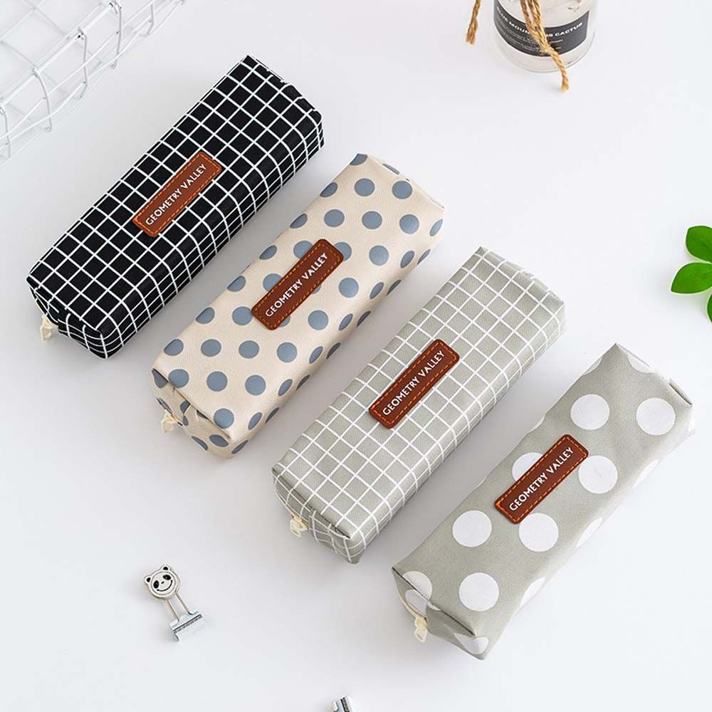 Meisjes Jongens Briefpapier Tas Schoolbenodigdheden Korte Stijl Geometrie Rooster Pen Houder Potlood Pouch Canvas Etui Pen Case