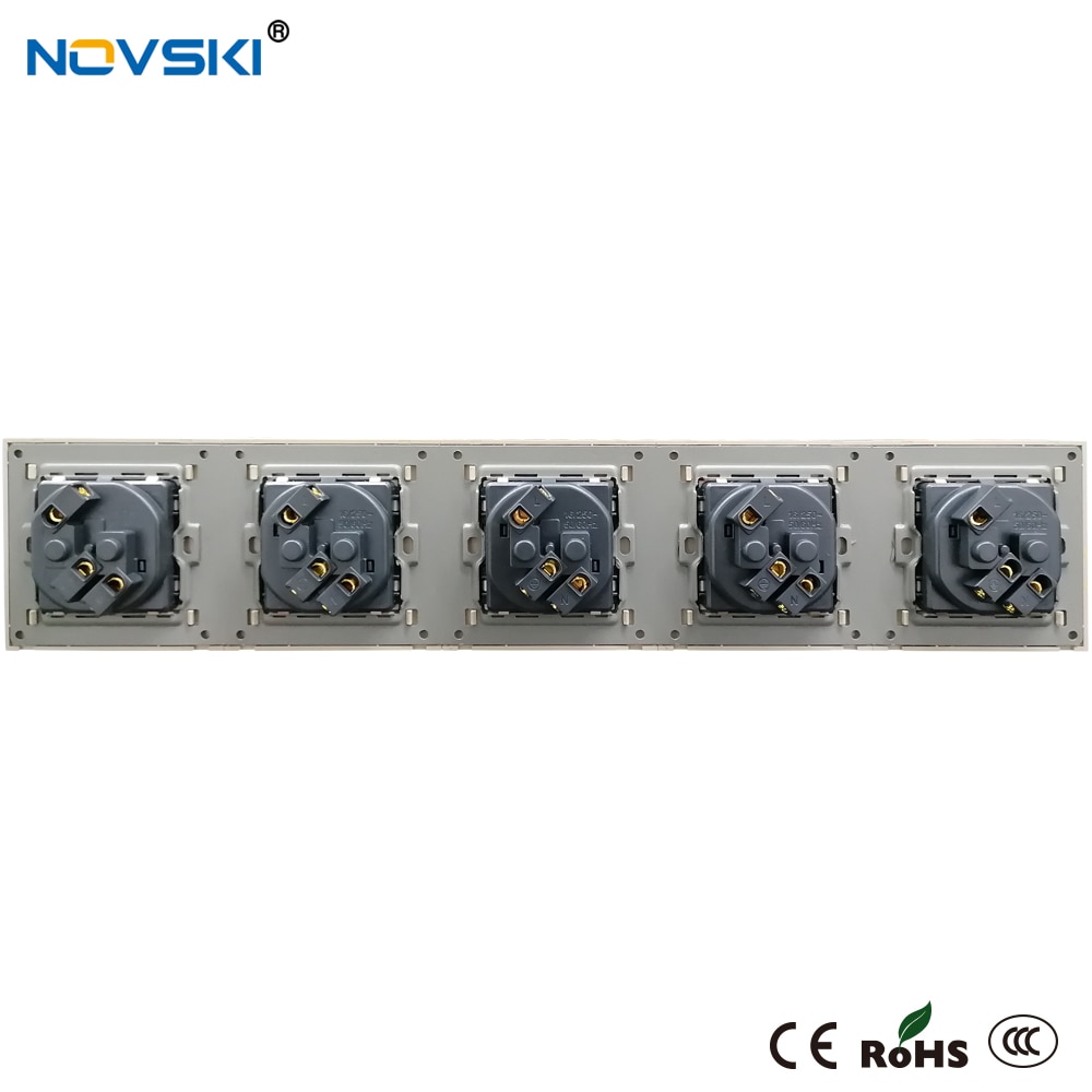 EU Wall Crystal Glass Black Panel Power Socket Triple German Plug Grounded, 16A Quadruple Electrical Socket, 15 Years Warranty