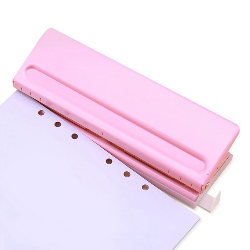 6 Hole Punch Loose-Leaf Standard Puncher Paper Adjustable Stapler Home Office Binding Supplies Student Stationery Equipment: Pink