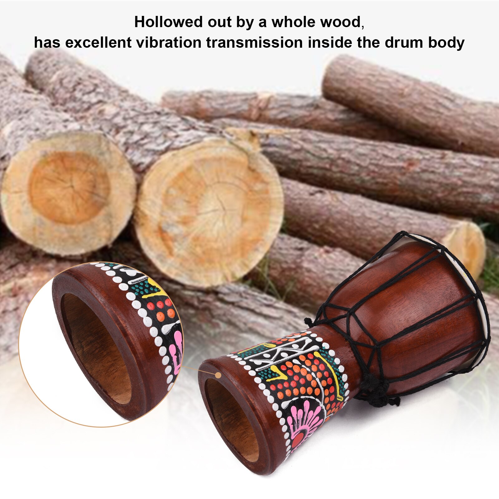 Muslady 4 Inch Djembe African Hand Drum Wooden African Drum With Goatskin Surface Hand-painted Colorful Patter for Children