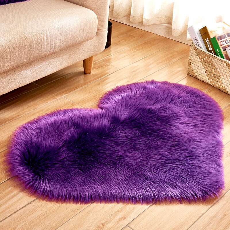 Alfombra peluda de piel de oveja Artificial, felpudo peludo de lana sintética, esponjoso, corazón de amor, alfombra sin pelusa para sala de estar, 30x30/40x50cm: 30x40cm / Morado