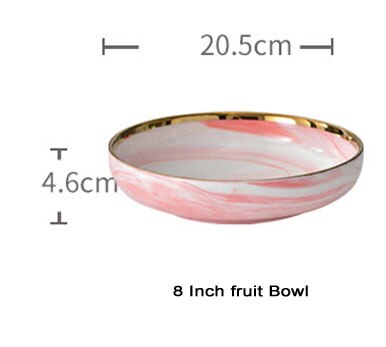 1pc pink marmor keramisk middagstallerken risnudler salatskål suppe tallerkener frugt spisestel sæt hjemmeservice køkken kok: 8 tommer frugtskål