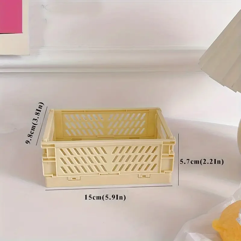 6-color folding plastic storage box, student desk tidying tape, stationery folding basket, storage basket, storage box: Yellow