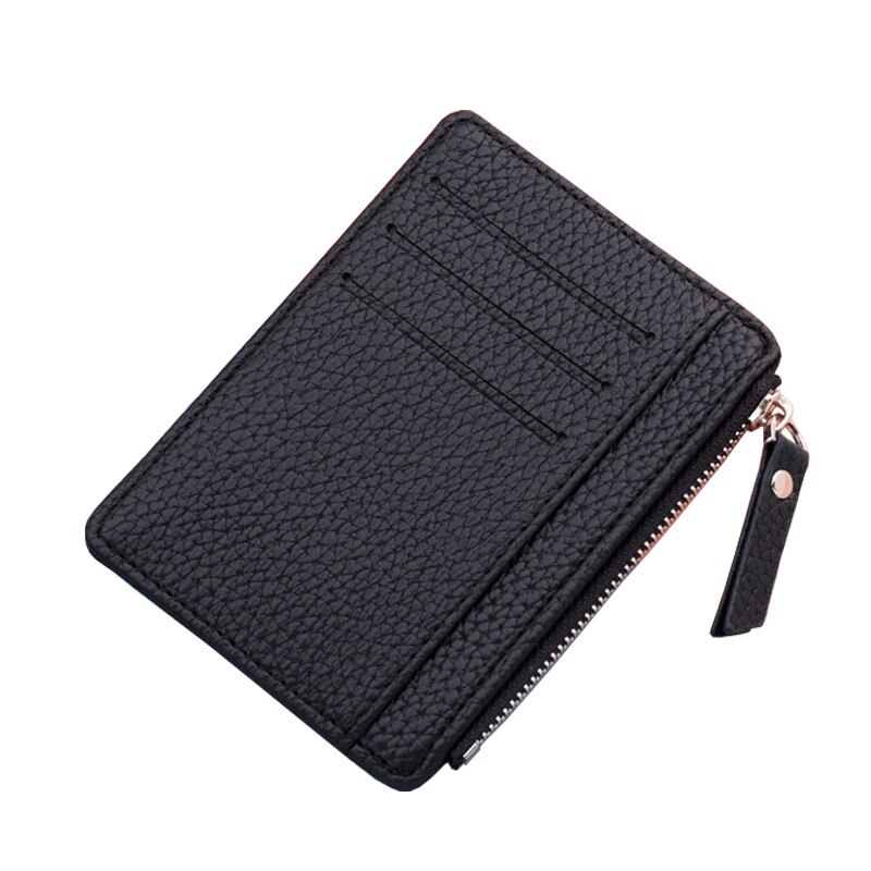 1Pcs Mannen/Vrouwen Mini Id-kaart Houders Business Credit Card Houder Pu Leather Slim Bankkaart Case Organizer portemonnee Rits Unisex: black