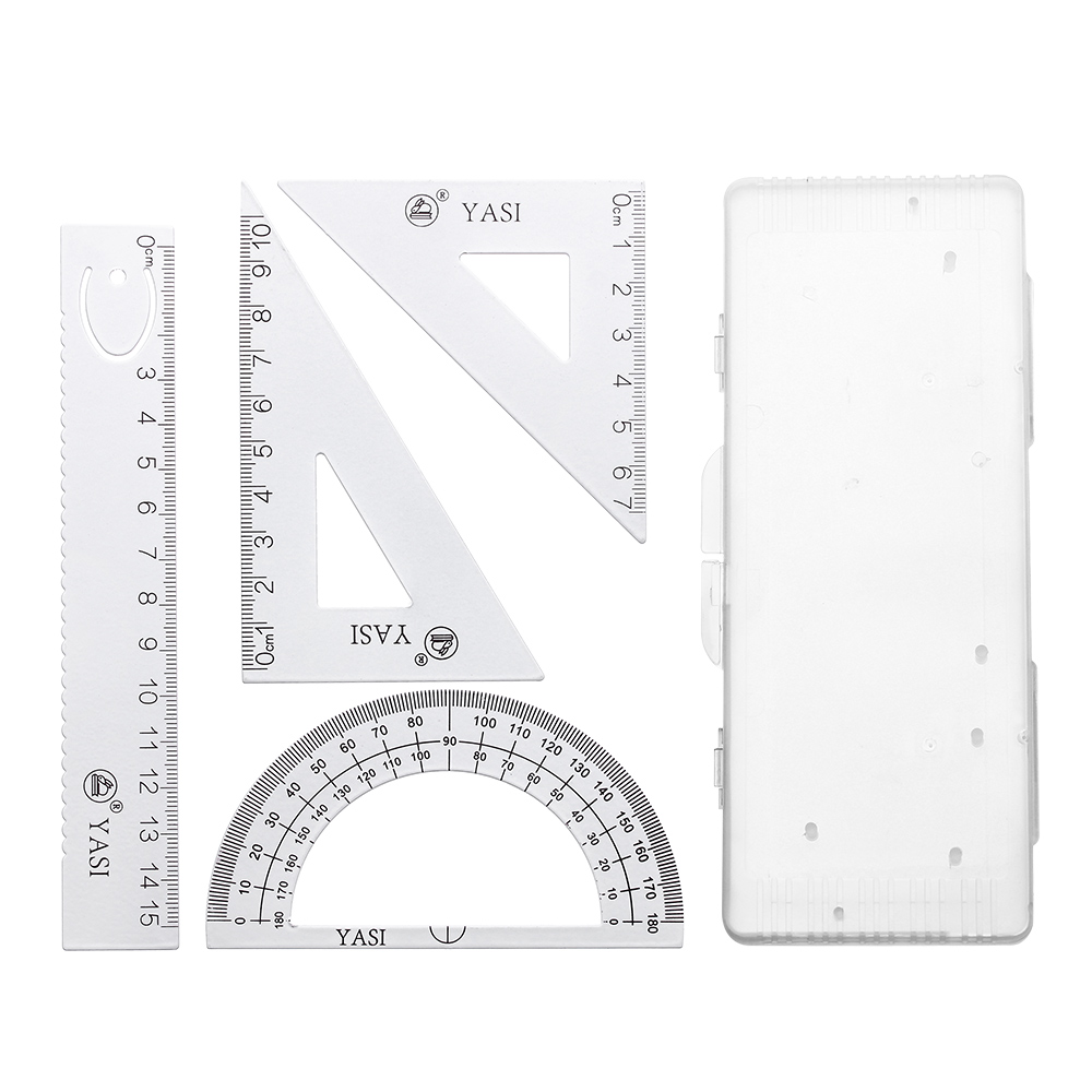 Règle de dessin d'alliage d'aluminium de 4 pièces/ensemble mesurant la règle de Triangle de géométrie étudiants avec la règle de mesure de rapporteur de plaque de Triangle: WHITE
