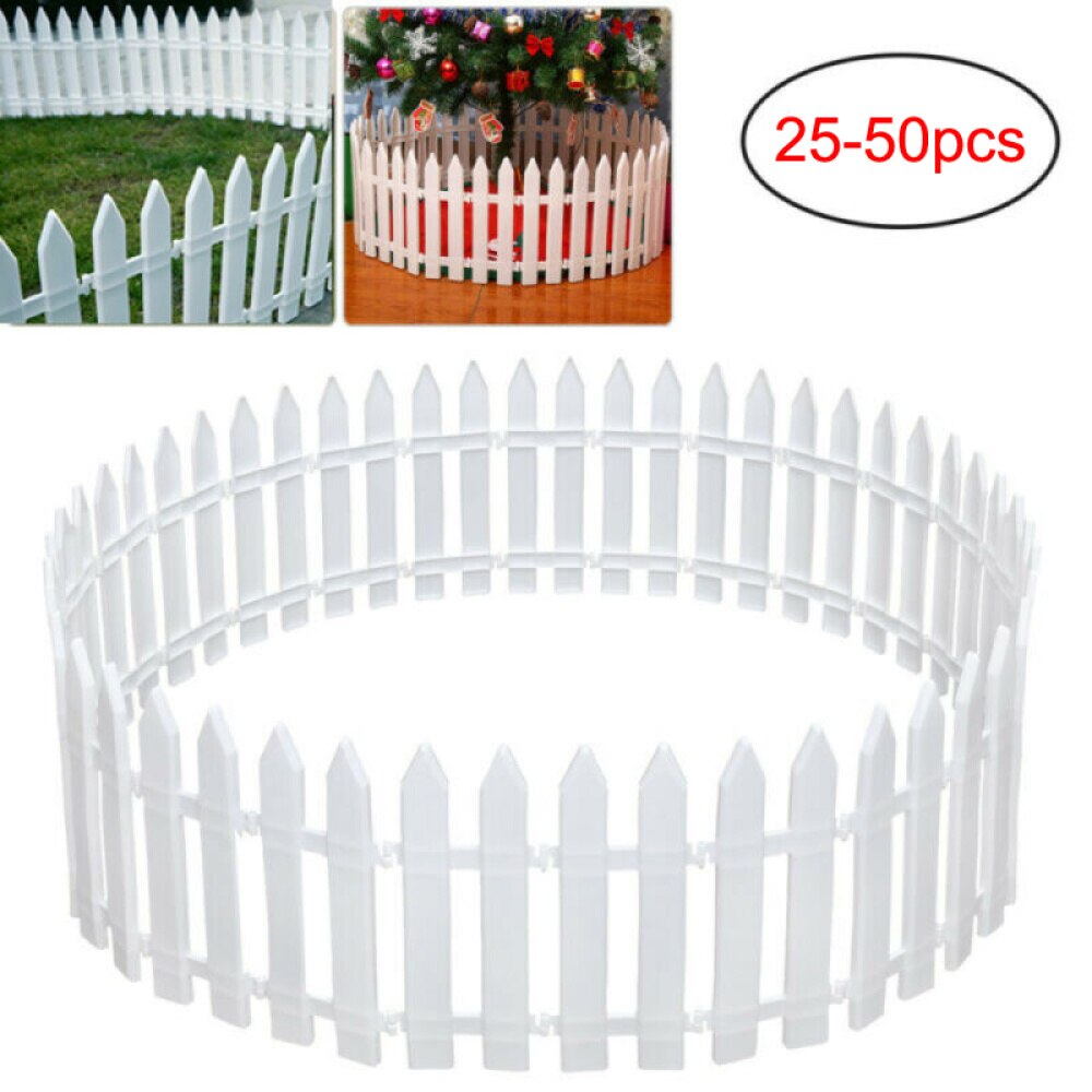 Tinksky hvid plastik stakit hegn miniature hjem haven jul xmas træ bryllupsfest dekoration  (25 stykker)