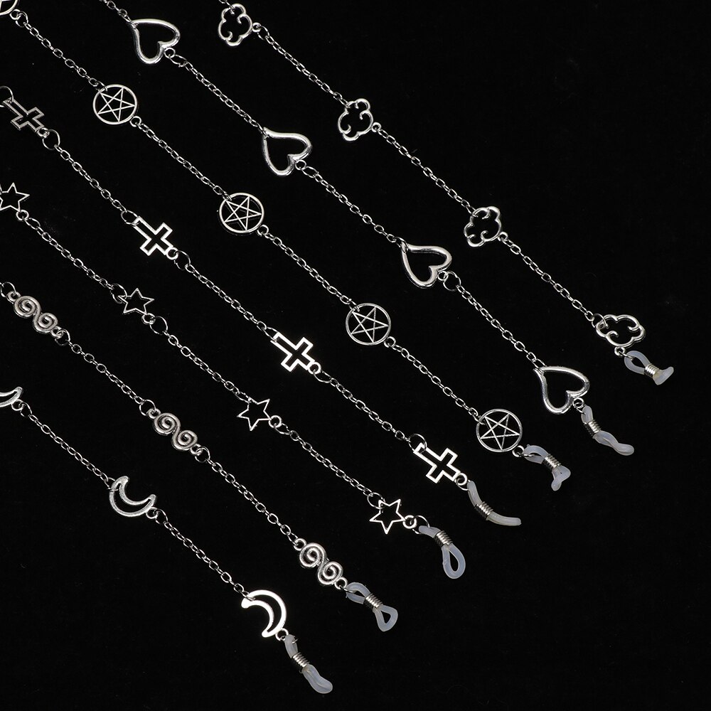 Lunettes antidérapantes à chaîne étoile lune | Vintage femmes hommes, lunettes lanière en métal, collier lunettes accessoires 1 pièce
