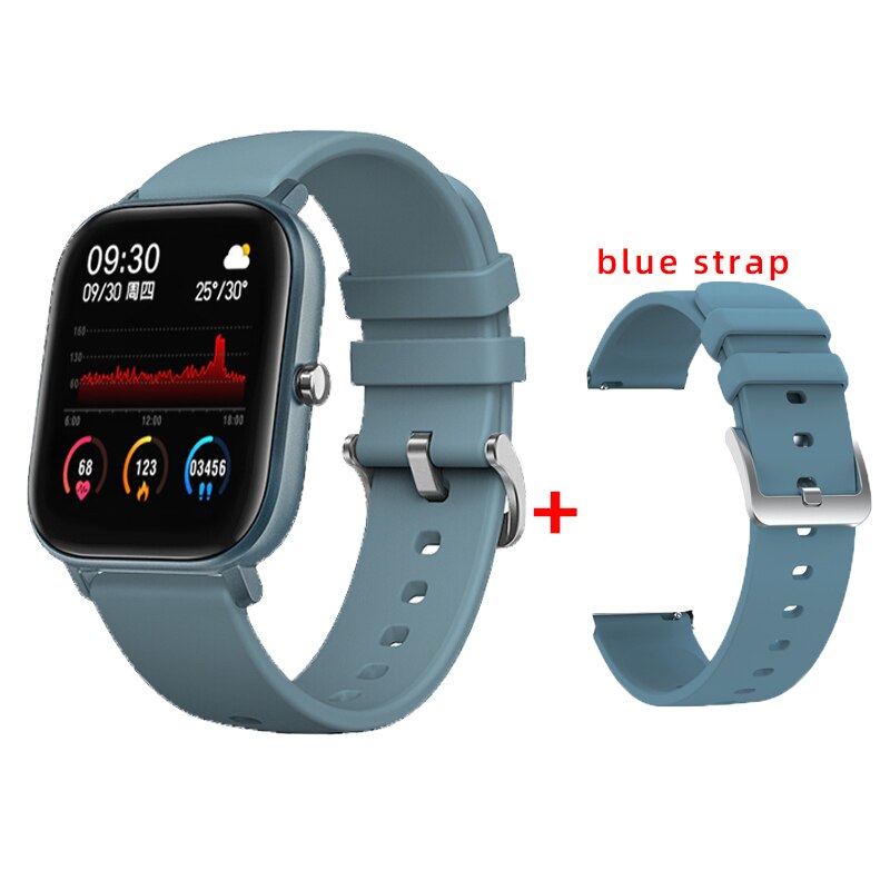 P8 Full Touch Bluetooth Smart Uhr Mann Sport Fitness Tracker Herzfrequenz Blutdruck Monitor Smartwatch Frauen: blue add BL strap