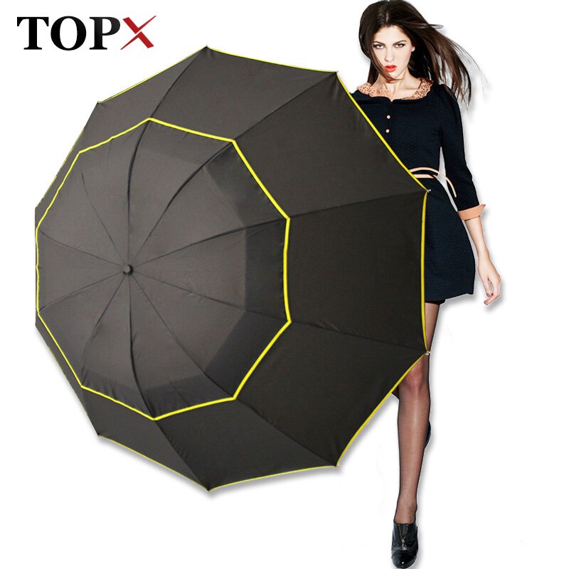 Paraguas portátil de doble capa para hombre y mujer, sombrilla grande de , resistente al viento, 3 pliegues, 130cm