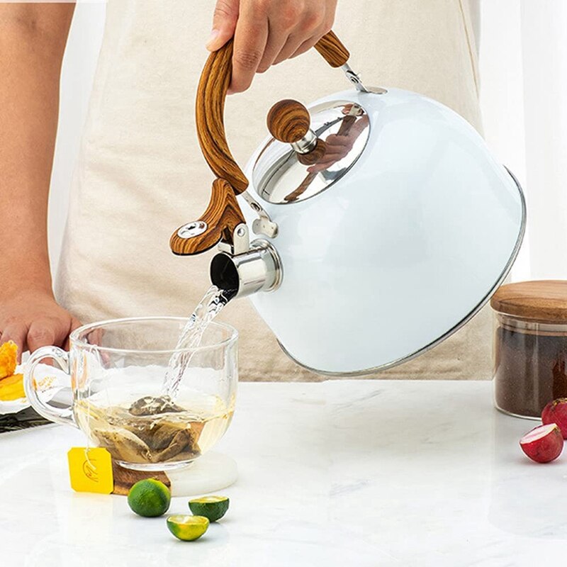Waterkoker, 2.5L Roestvrij Staal Fluitende Thee Potten Voor Stove Top, met Handvat Luid Fluitje En Anti-Roest Quick Kokend