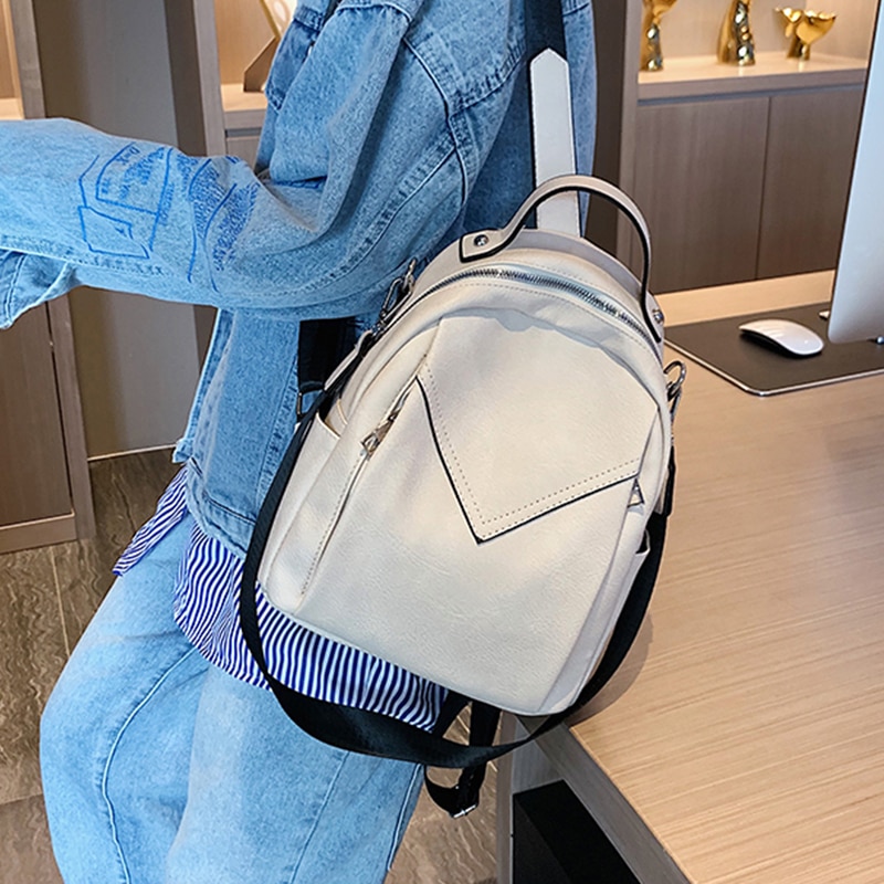 Casual dames leren rugzak, schoudertas met v-patroon, witte schoolrugzak voor tienermeisjes, reistas, mochilas