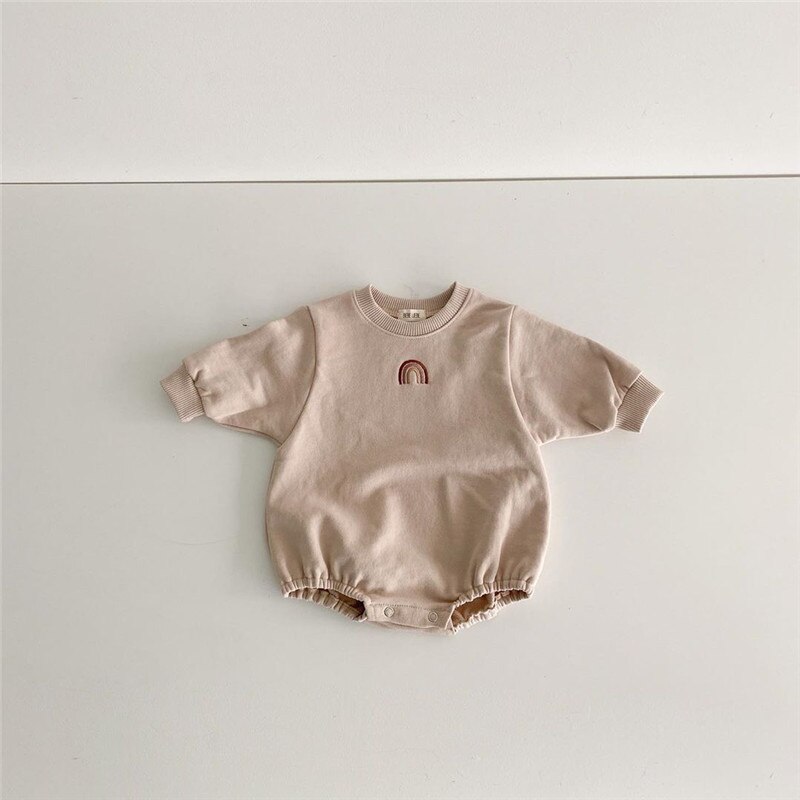 bébé vêtements arc-en-ciel broderie bébé body coton à manches longues bébé garçons une pièce infantile filles vêtements décontractés: beige / 6M