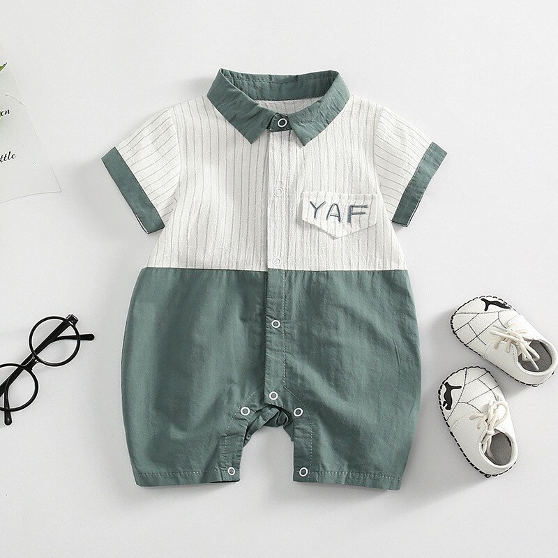 Kinderkleding 21 Zomer Baby Een Stuk Pasgeboren Jongens Dunne Korte Mouw Westerse Stijl Splicing Klimmen Pak: green / 73cm