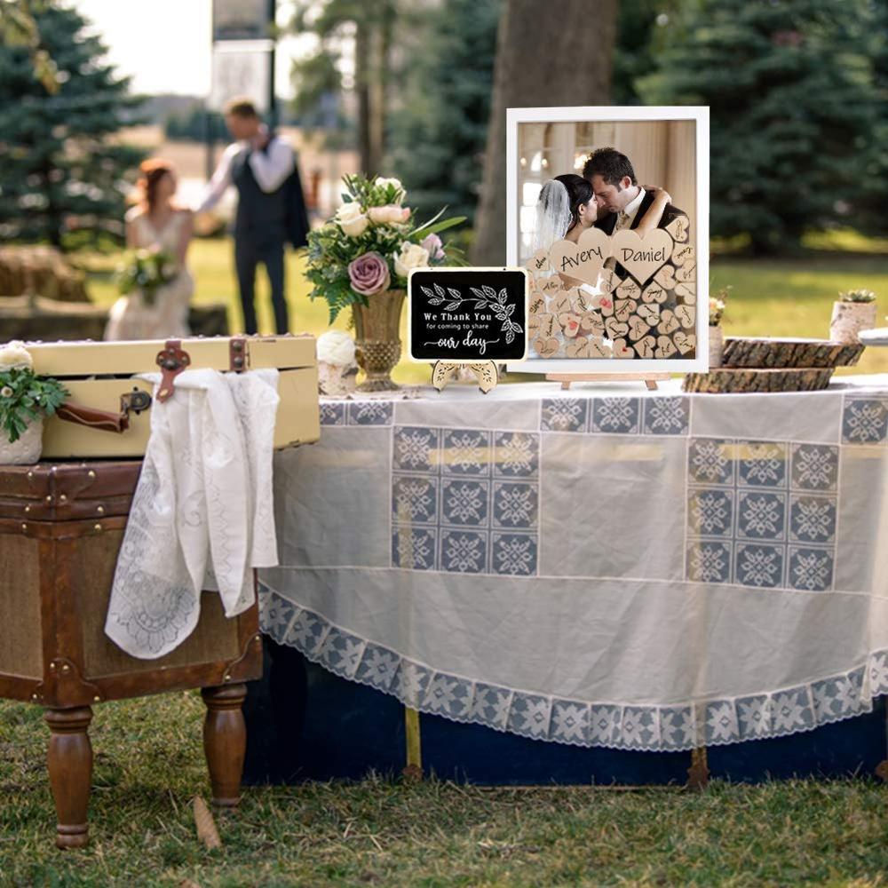 Wedding Guest Book Wooden Picture Frame With Display Stand 1 Black Board For Wedding Baby Shower Anniversary (White)