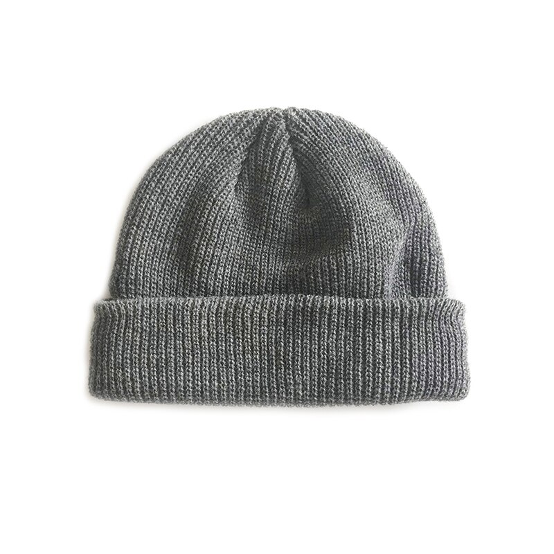 Mænd strikket hat beanie skullcap sømand cap manchet brimless retro marineblå stil beanie hat: Mørkegrå