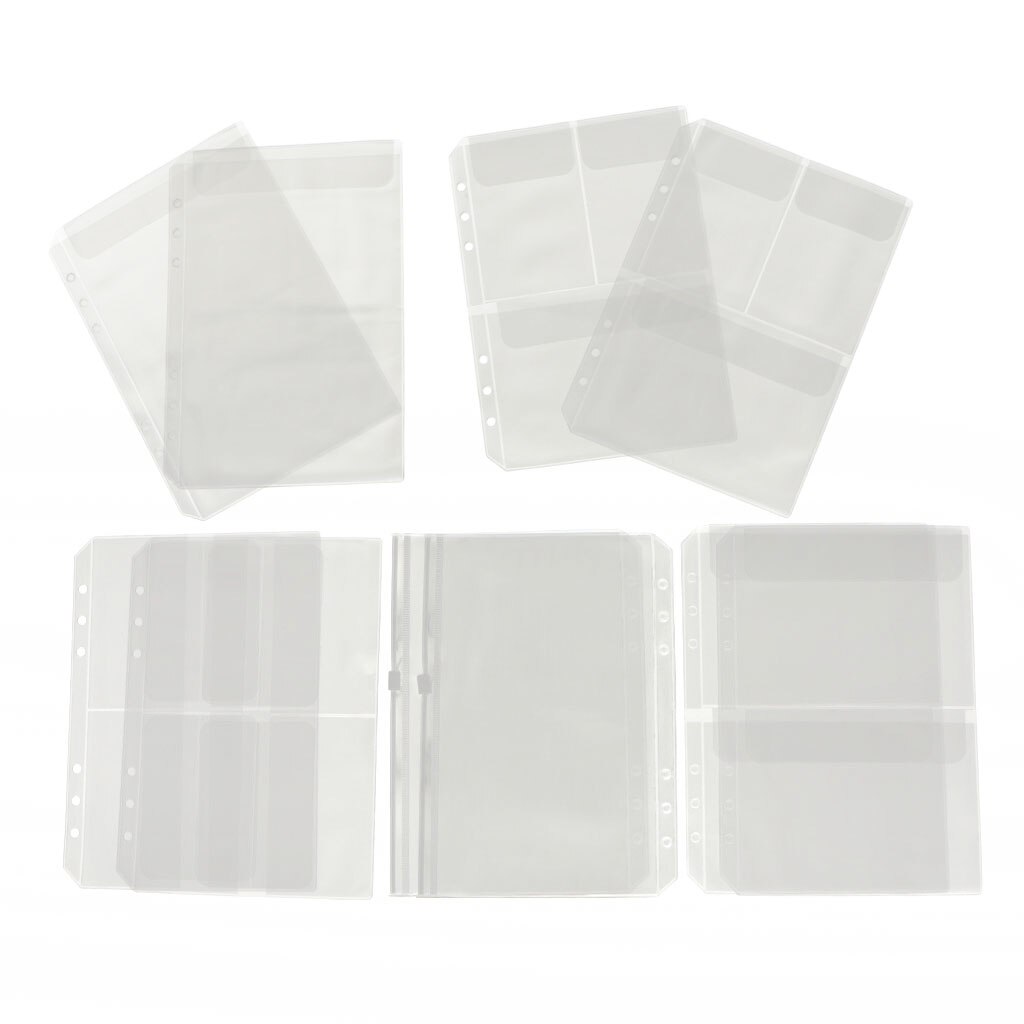 10 Pack A5 Binder Pocket with 6 Holes Binder Sleeves PVC Document Filling Bags Binder Folders - Fit for 6 Rings Notebook