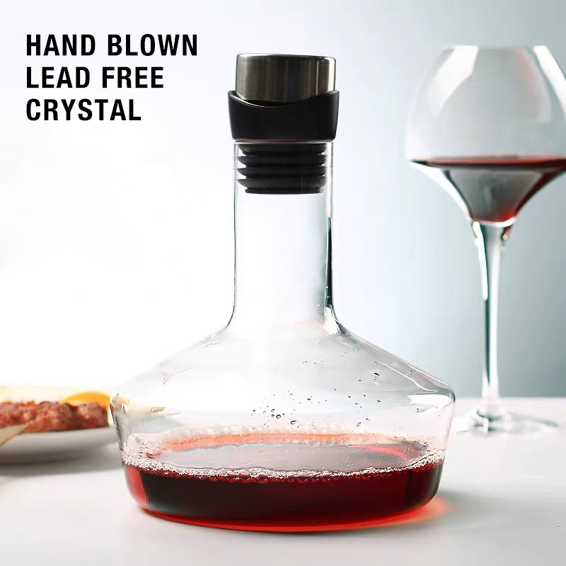 Vinkaraffel, til vinluftbelufter, hældetud, blyfri krystalklar glas, rødvinskaraffel, juicebeholder, vinkaraffel