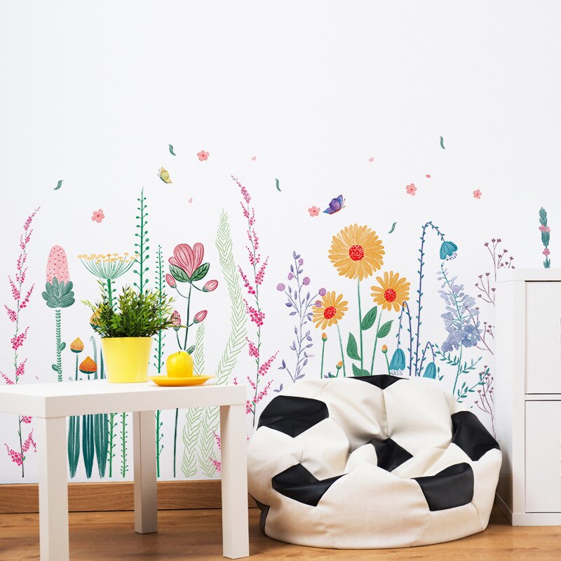 Tofok Plant Leaves Flowers Wall Sticker DIY Pastoral Style Home Sofa TV Background Art Mural Decal Window Door Closet Decoration