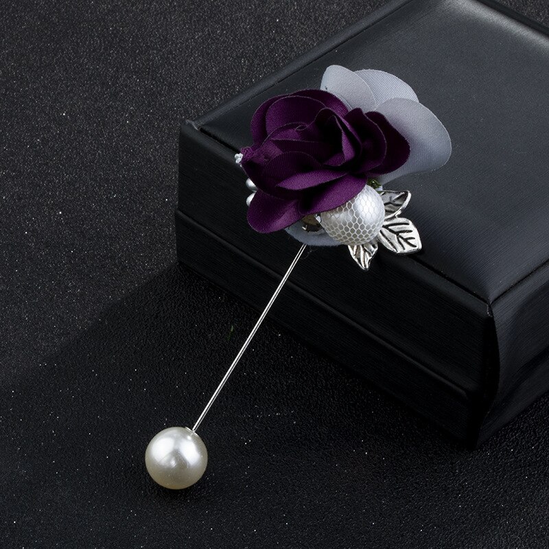 Coréen tissu Art perle fleur broche broche tissu longue aiguille épinglette chemise châle écharpe boucle manteau Badge pour les femmes accessoires: purple