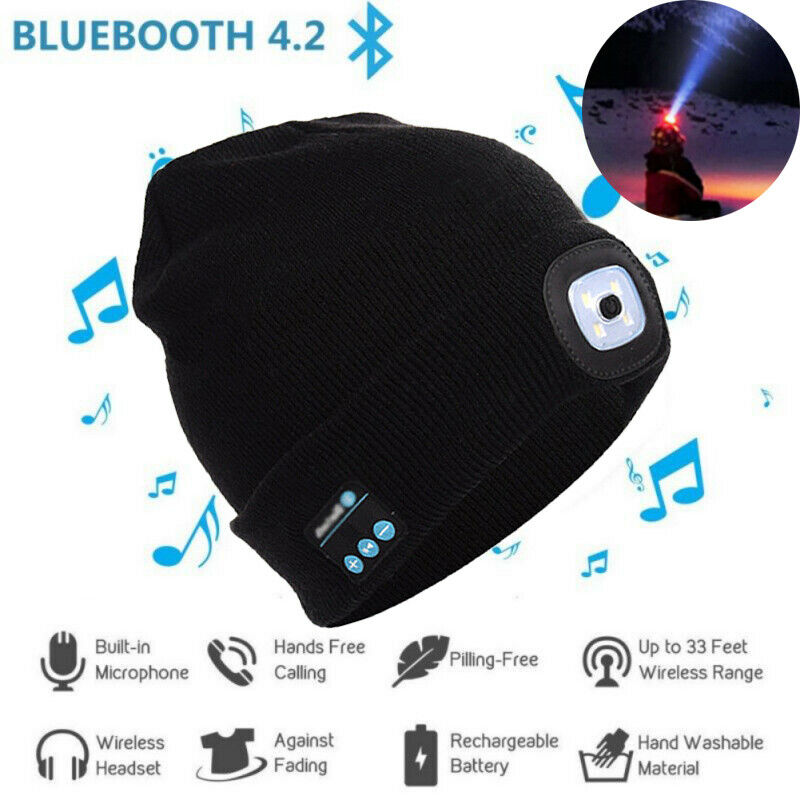 gorro Bluetooth LED luz cabeza sombrero inalámbrico Smart Cap auriculares altavoz