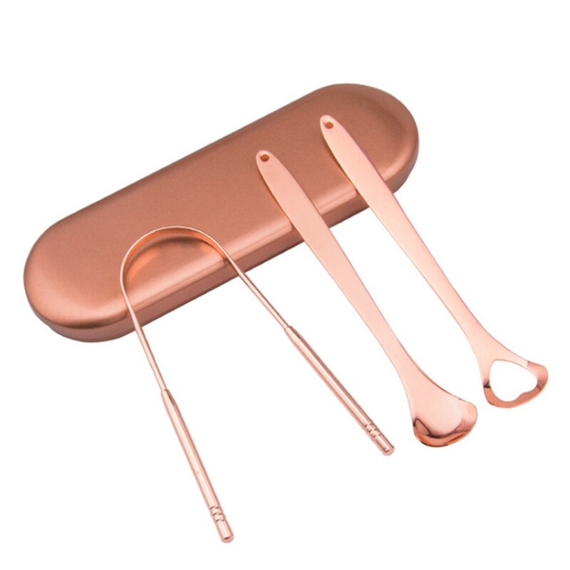 3Pcs Edelstahl Zunge Reiniger Metall Zunge Schaber Oral Reinigung für Entfernen Fleck zu Frischer Atem: rose gold
