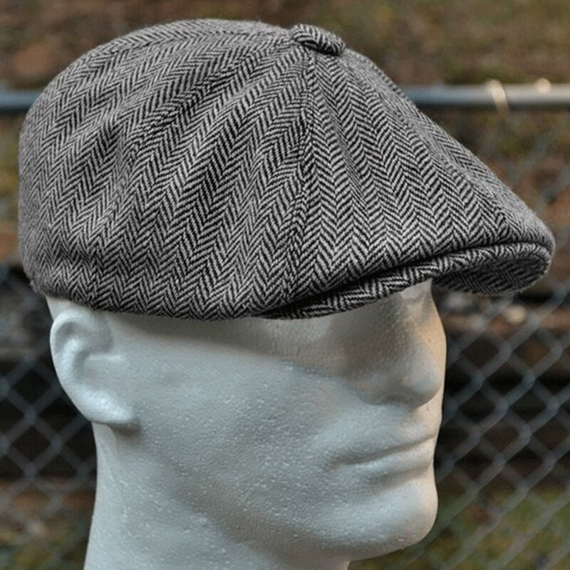 men's herringbone style berets retro woolen top felt hat wild casual berets flat berets