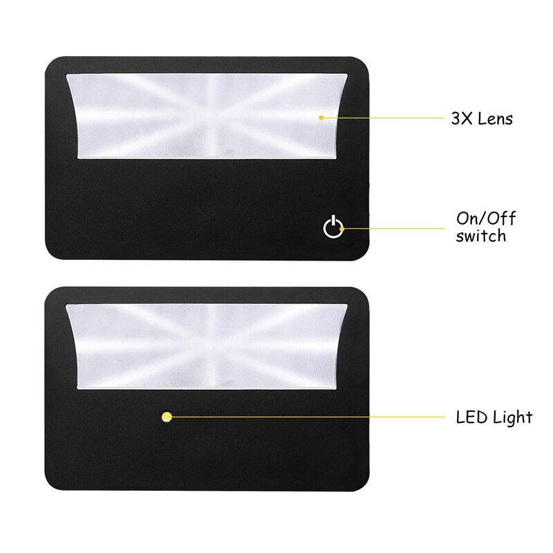 Lupa Rectangular grande con luz LED, 3 unidades, 3X, lupa de página completa para lectura, manos libres