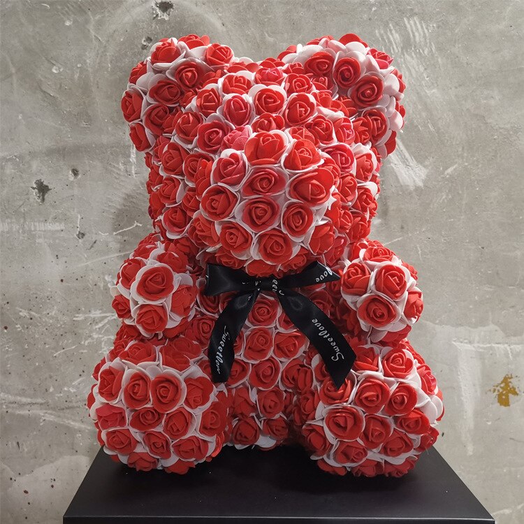 Hot 40 centimetri Artificiale della Rosa Cuore Teddy Bear Fatti A Mano Puzzel Orso di Rose Creatura Giocattoli Di Natale di Cerimonia Nuziale Delle Donne di San Valentino Regali: Q