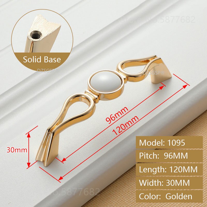 Closet Wardrobe Pull Zinc Alloy Ceramic European Gold Ivory White Diamond Cabinet Kitchen Knob Drawer Cupboard Handle: 1095-96