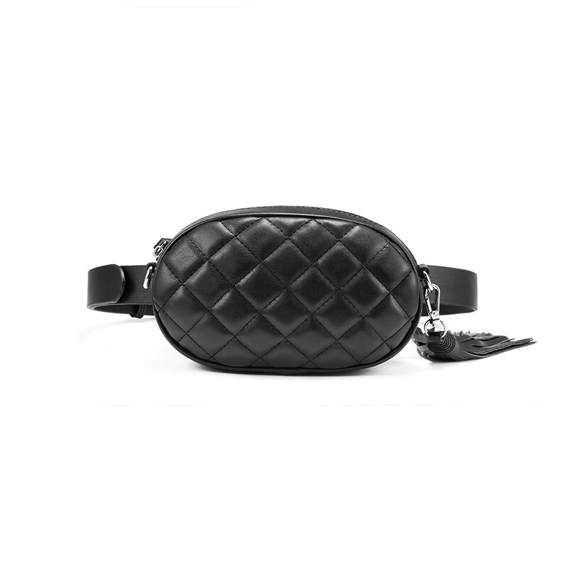 LOVEVOOK Fanny Pack for Women - PU Leather Chest Bag - Plaid Shoulder Pouch - 20x6x11cm: Black