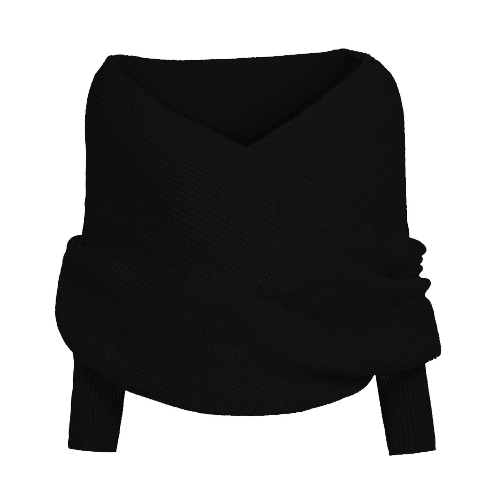 Gebreide Winter Warm Houden Voor Party Vrouwen Effen Sjaal Mouwen Crochet Knit Lange Zachte Wraps Sjaal Femme # T1G: Black