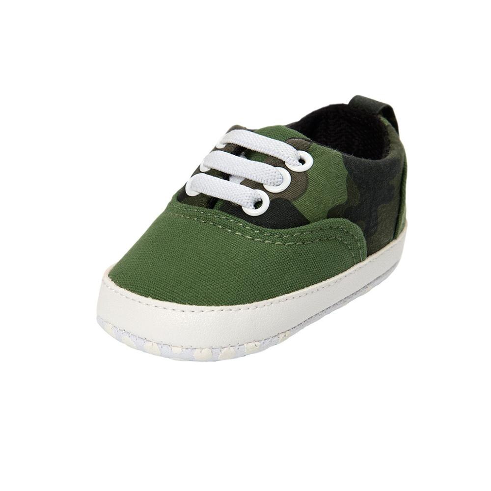 Geruit patroon gestreepte babyschoentjes eerste loopschoentjes comfortabele babyschoentjes met zachte onderkant: Camouflagegroen / 3