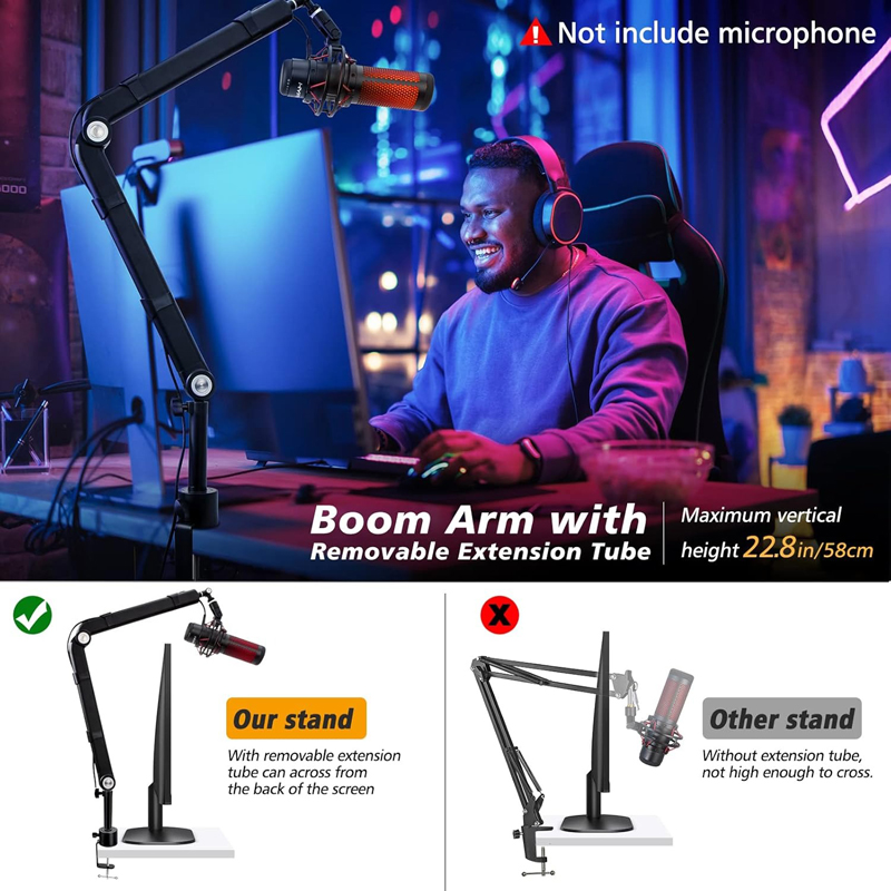 Microfoonarm, 360 ° Draaibare microfoonstandaard, microfoonhouder met 3/8"5/8" adapters, microfoonarm met accessoires, microfoonarm