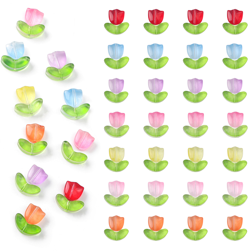 10/20 conjuntos artesanais de vidro colorido tulipa flor contas charme para brinco pulseira colar diy jóias artesanato fazendo acessórios