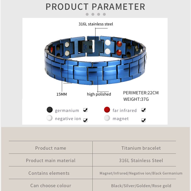 Hapiship健康エネルギーブレスレット316Lステンレス鋼男性治療ケア磁気ブレスレット電源バングル誕生日ギフトTST246