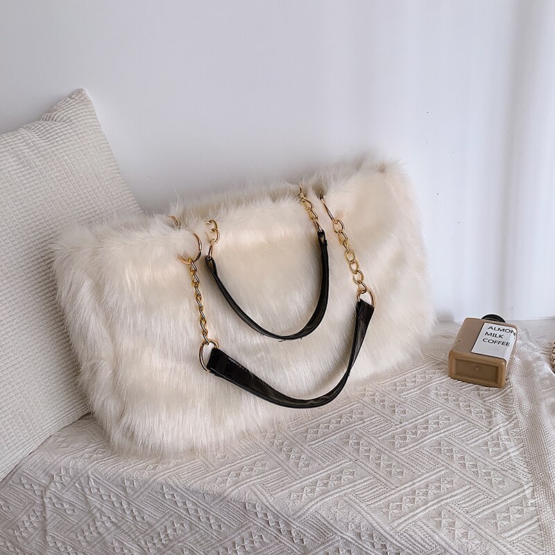 Imitatiebont grote capaciteit luipaard crossbody tas dames winter pluche schoudertas dames warme handtas meisje kerst: Beige