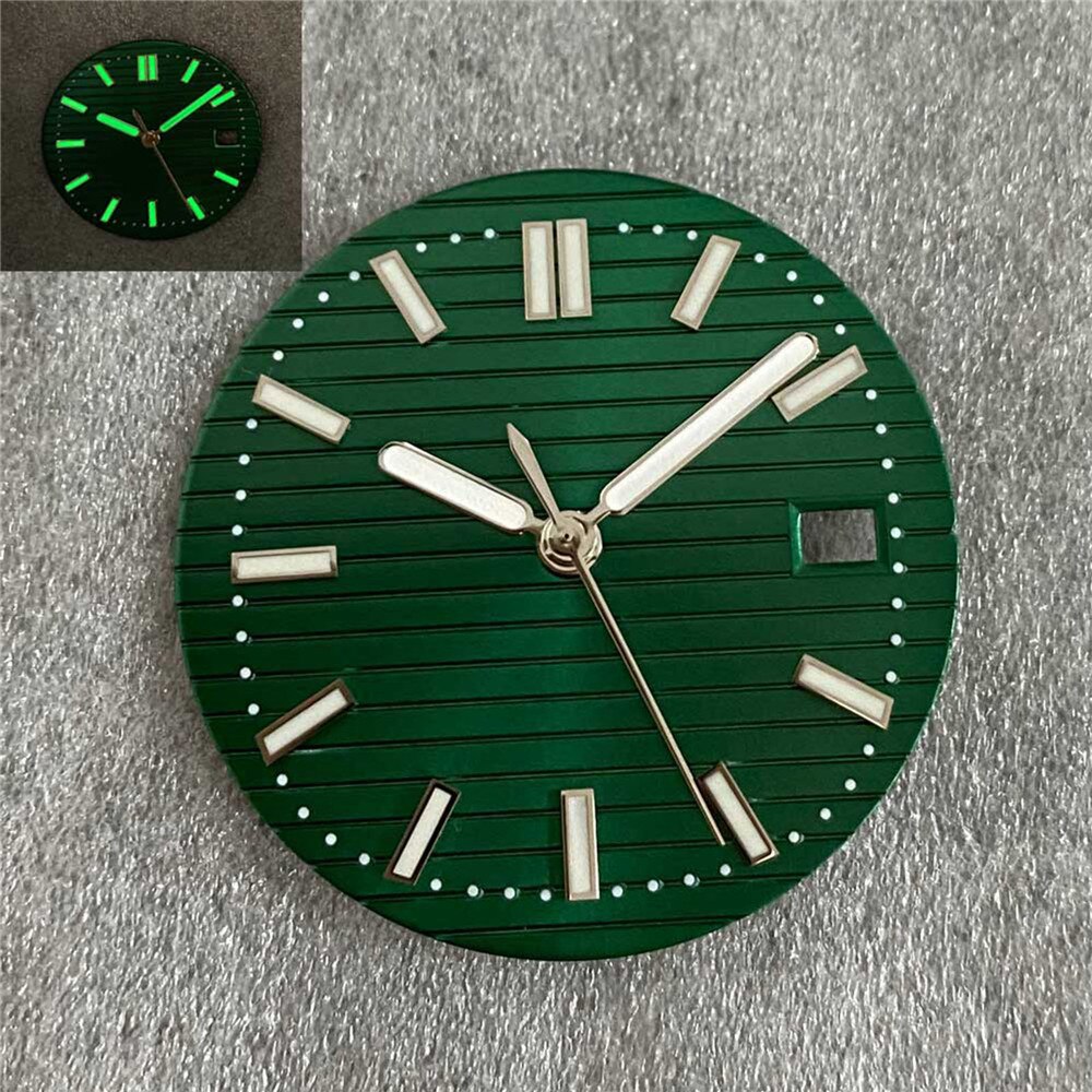 30.5MM Watch Dial + Hands Green Luminous Strip Nail Dial for NH35/NH36 Watch Movement Modification Kits