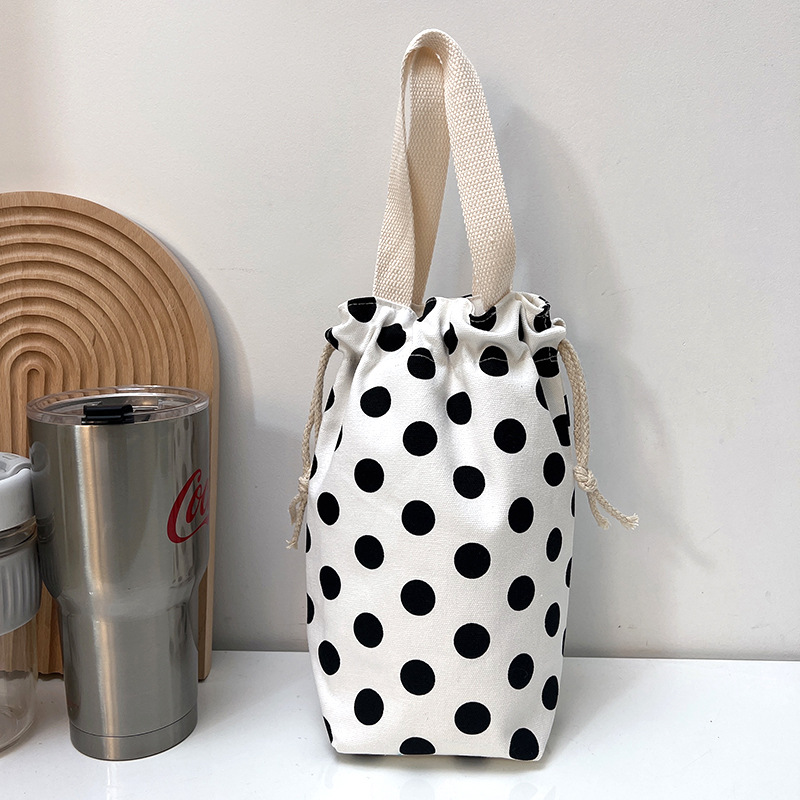 Draagbare Canvas Isolator Hoes Tas Thermoszak Cartoon Foto 'S Sluiting Trekkoord Opbergtas Vacuüm Cup Set: Light Grey