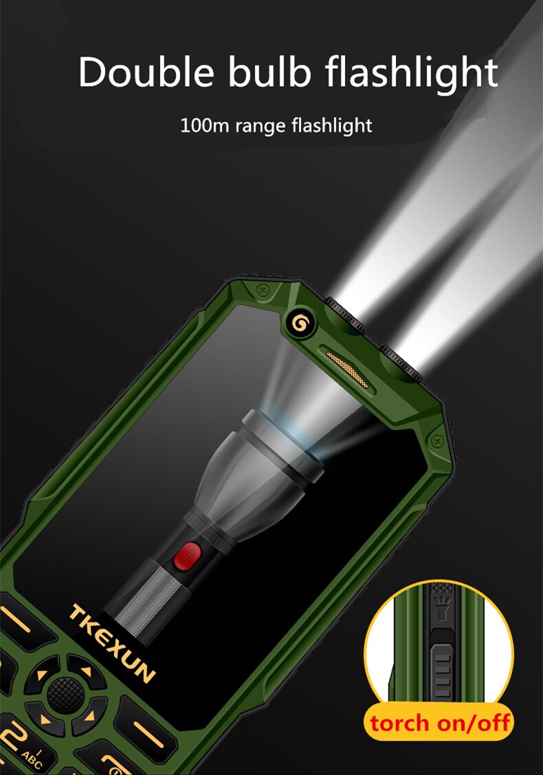 Outdoor schokbestendig Stofdicht Mobiele Telefoon TKEXUN Q8A Power Bank Celulares 3.0 Inch zaklamp Wifi Fast Dial 3G Mobiel