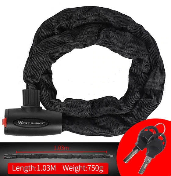 West Fietsen Bike Lock 0.9/1.2/1.45 M Motorfiets Fiets Kabel Lock Anti-Diefstal Met 5 Wachtwoord gecodeerde Gelegeerd Staal Sloten Voor Fietsen: Key 1.03M